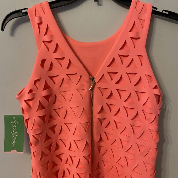 Lilly Pulitzer Dress Pink Sun Ray Daisy Laser Cut Scuba Neoprene Shift Dress XS - Picture 5 of 8